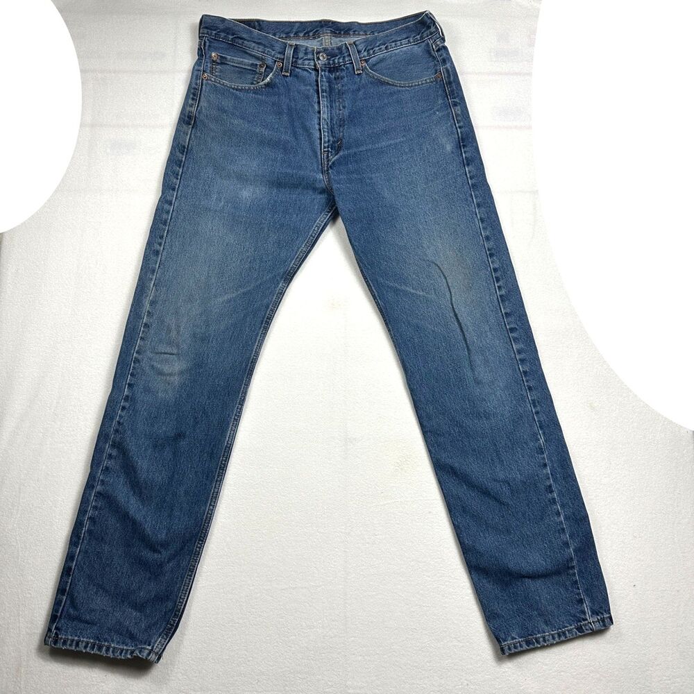 Levis 505 Regular Fit Jeans Mens 36x34 Blue Medium Wash Straight Leg Denim 36/34